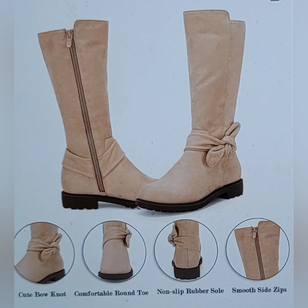 NIB COUTGO SUEDE BOW KNOT ROUND TOE LUG SOLE NON SLIP TODDLER BOOT